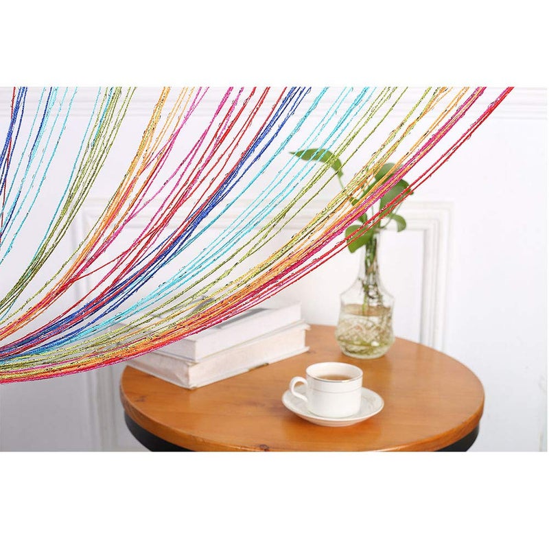Duosuny 39x78 Inch Door String Curtain Rare Flat Silver Ribbon Thread Fringe Window Panel Room Divider Cute Strip Tassel for Wedding Coffee House Restaurant Party Parts (C303) - Image 3